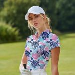 Hawaiian Plants Women's Golf Polo Shirts Short Sleeve V Neck Casual Collared Quarter Zip Pickleball Shirts Golf Outfits Medium