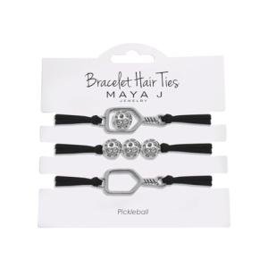 Maya J Bracelet Hair Ties White Pickleball with Black Elastics, Set of 3