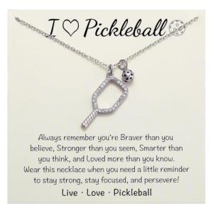 MIXJOY Pickleball Necklace for Women, Silver Paddle Pendant Necklace with Pickleball Ball Gift for PB Sport Lovers, Pickle Ball Player Jewelry, Sparkling Pickleballs Teams Gift, 1" Paddle