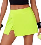 PINSPARK Golf Skirts for Women High Waisted Tennis Skort Lightweight Activewear Skorts with Pockets Built-in Shorts 16" Pickleball Skirt Neon Green Medium