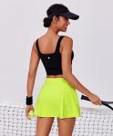 PINSPARK Golf Skirts for Women High Waisted Tennis Skort Lightweight Activewear Skorts with Pockets Built-in Shorts 16" Pickleball Skirt Neon Green Medium