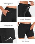 Stelle Women 2 in 1 Running Shorts High Waisted Athletic Shorts Gym Workout Shorts with Liner Zipper Pockets (Black, M)