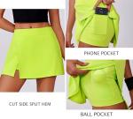 PINSPARK Golf Skirts for Women High Waisted Tennis Skort Lightweight Activewear Skorts with Pockets Built-in Shorts 16" Pickleball Skirt Neon Green Medium