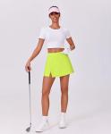 PINSPARK Golf Skirts for Women High Waisted Tennis Skort Lightweight Activewear Skorts with Pockets Built-in Shorts 16" Pickleball Skirt Neon Green Medium