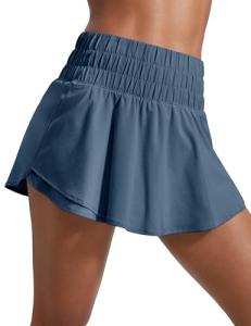 CRZ YOGA Ruffle Skirt Overlay Athletic Shorts for Women - High Waisted Flowy for Workout Running Tennis with Zip Pocket Stelindigo Medium