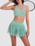Ibeauti Tennis Skirts for Women Pleated High Waisted Flowy Golf Skirt Athletic Skorts Mini Mesh Pickleball Skirt with Pockets (US, Alpha, Medium, Regular, Regular, Green)