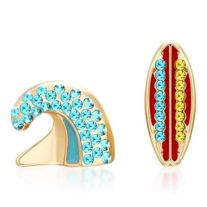 BONJOULRY Rhinestone Earrings for Women,Football ,Surfing,Tennis Ball,Pickleball,Golf,Basketball Sports Stud Earrings Trendy Dainty Gold Y2K earring Jewelry for Mom Mama Lucky Charm Game Day Rugby (Surfing)