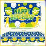 Pickleball Birthday Party Decorations, Pickleball Happy Birthday Backdrop, Cake Toppers, Tableware, Tablecloth and Balloons for Pickleball Themed Party Supplies, Serves 20