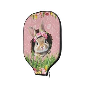 Noprintge Pickleball Paddle Cover Easter Rabbit Eggs Plants Pattern Pickle Ball Paddle Sleeve for Pickleball Paddles Pickleball Accessory for Women Men