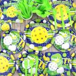 Pickleball Birthday Party Decorations, Pickleball Happy Birthday Backdrop, Cake Toppers, Tableware, Tablecloth and Balloons for Pickleball Themed Party Supplies, Serves 20