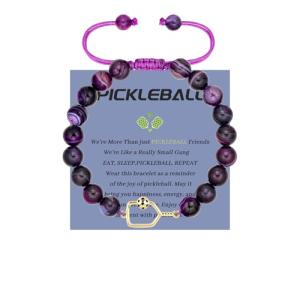 AINILOVE Natural Stone Adjustable Braided Beaded Pickleball Bracelet Charm Jewelry - Sports Lover Pickleball Gifts for Women Men Teens Friends (Amethyst)