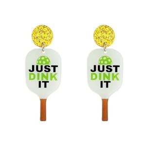 ROSTIVO Funny Acrylic Pickleball Paddle Dangle Earrings – 'Just Dink It' Sports Accessories for Women, Game Day Jewelry & Gifts for Pickleball Fans