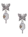Delight Jewelry Two Tone Pickleball Paddle Silvertone Antiqued Butterfly Post Earrings