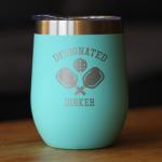 Bevvee Designated Dinker - Wine Tumbler Glass with Sliding Lid - Stainless Steel Insulated Mug - Funny Pickleball Themed Gifts and Decor - Teal
