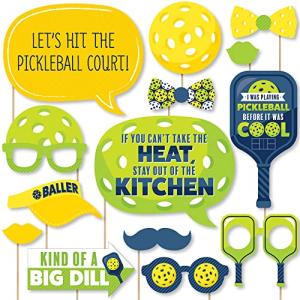 Big Dot of Happiness Pickleball Party Photo Booth Props Kit - 20-Piece Birthday Retirement Celebration Set, Premium Cardstock Selfie Props with Easy Assembly Sticks