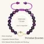 AINILOVE Natural Stone Adjustable Braided Beaded Pickleball Bracelet Charm Jewelry - Sports Lover Pickleball Gifts for Women Men Teens Friends (Amethyst)