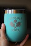 Bevvee Designated Dinker - Wine Tumbler Glass with Sliding Lid - Stainless Steel Insulated Mug - Funny Pickleball Themed Gifts and Decor - Teal