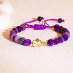 AINILOVE Natural Stone Adjustable Braided Beaded Pickleball Bracelet Charm Jewelry - Sports Lover Pickleball Gifts for Women Men Teens Friends (Amethyst)