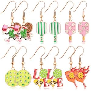 Nosiny 6 Pairs Sports Earrings for Women Game Earrings Jewelry Football Basketball Softball Soccer Tennis Golf Tooth Nurse(Pickleball,Multicolor)