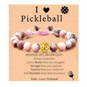 VULETO Pickleball Bracelet Gifts for Pickleball Lovers Women, Bead Ball Bracelet Pickleball Accessories Jewelry Gifts Gold