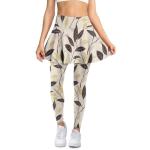 Irisjudy Lines Drawn Leaves Womens Tennis Skirts with Leggings Beige Hand Drawn Plant High Waisted Stretchy Golf Skirted Leggings Modern Minimalist Art Pickleball Sweatpants