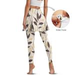 Irisjudy Lines Drawn Leaves Womens Tennis Skirts with Leggings Beige Hand Drawn Plant High Waisted Stretchy Golf Skirted Leggings Modern Minimalist Art Pickleball Sweatpants