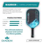 Diadem Warrior Pickleball Paddle | 3X L-Core Hybrid Nomex Polymer Honeycomb Core, Grit Paint Surface for Spin, Control and Power | Indoor/Outdoor | USAPA Approved (Teal)