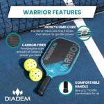Diadem Warrior Pickleball Paddle | 3X L-Core Hybrid Nomex Polymer Honeycomb Core, Grit Paint Surface for Spin, Control and Power | Indoor/Outdoor | USAPA Approved (Teal)