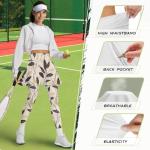 Irisjudy Lines Drawn Leaves Womens Tennis Skirts with Leggings Beige Hand Drawn Plant High Waisted Stretchy Golf Skirted Leggings Modern Minimalist Art Pickleball Sweatpants