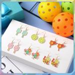 Nosiny 6 Pairs Sports Earrings for Women Game Earrings Jewelry Football Basketball Softball Soccer Tennis Golf Tooth Nurse(Pickleball,Multicolor)