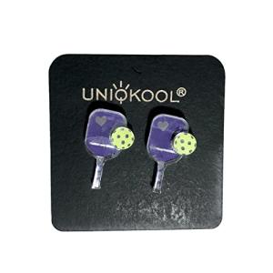 Pickleball Earrings, Handcrafted Studs (Purple)