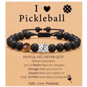 VULETO Pickleball Bracelet Gifts for Pickleball Lovers Men, Bead Silver Ball Bracelet Pickleball Accessories Jewelry Gifts Silver Tiger's Eye Stone