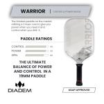 Diadem Warrior Pickleball Paddle | 3X L-Core Hybrid Nomex Polymer Honeycomb Core, Grit Paint Surface for Spin, Control and Power | Indoor/Outdoor | USAPA Approved (Ghost)