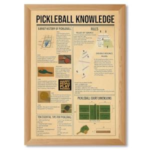 Pickleball Knowledge Canvas Print Wall Art, Vintage Rules & History Poster, Trendy Informational Painting for Bar, Office Decoration, Quirky Art Print Wall Decor (Wood Framed,8L X10W)
