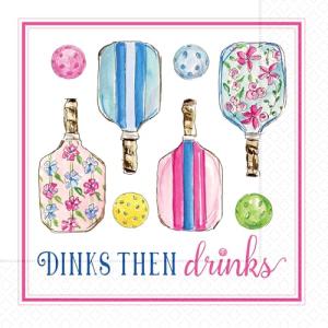 Boston International Cocktail Napkins Disposable 3-Ply Paper Party Napkin Pack, 5" x 5", Pickleball Party, 20-Count