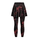 Frestree Black Red Bloodstain Womens Yoga Skirted Leggings, Bloody Paint Splash Tummy Control Athletic Skirt with Leggings Stretchy Tennis Pickleball Clothing-M