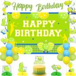 kreat4joy Pickleball Birthday Decoration, Pickleball Happy Birthday Backdrop Banner Cake Topper Hanging Swirl Honeycomb Centerpiece Latex Balloon Green Yellow for Sport Funny Pickle Party Decoration