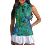Irisjudy Women's Hawaiian Banana Leaf Sleeveless Tennis Shirt Golf Polo Tank Tops Quick Dry Tropical Style Plants Leaves Pickleball Shirts Zipper Summer T-Shirts, Green