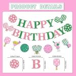 Pickleball Birthday Decorations - Pickleball Party Decorations with Pink Green Happy Birthday Banner Garland for Sport Theme Decor Supplies