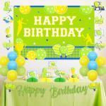 kreat4joy Pickleball Birthday Decoration, Pickleball Happy Birthday Backdrop Banner Cake Topper Hanging Swirl Honeycomb Centerpiece Latex Balloon Green Yellow for Sport Funny Pickle Party Decoration