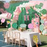 Pickleball Birthday Decorations - Pickleball Party Decorations with Pink Green Happy Birthday Banner Garland for Sport Theme Decor Supplies