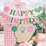 Pickleball Birthday Decorations - Pickleball Party Decorations with Pink Green Happy Birthday Banner Garland for Sport Theme Decor Supplies