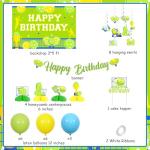 kreat4joy Pickleball Birthday Decoration, Pickleball Happy Birthday Backdrop Banner Cake Topper Hanging Swirl Honeycomb Centerpiece Latex Balloon Green Yellow for Sport Funny Pickle Party Decoration