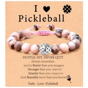 VULETO Pickleball Bracelet Gifts for Pickleball Lovers Women, Bead Ball Bracelet Pickleball Accessories Jewelry Gifts Silver