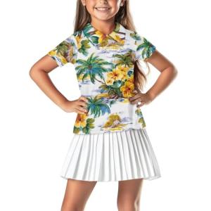 Cndexd Fashion Tropical Plants Polo Shirt for Girls Short Sleeve Golf Shirts Button Up Summer Casual Top Pickleball Shirts with Collar Daily Wear Polo Shirt