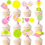 48Pcs Pickleball Theme Cupcake Toppers Pickleball Birthday Party Decorations for Girls Women Pink Pickleball Party Cake Cupcake Decorations for Sport Theme Birthday Party Baby Shower Supplies