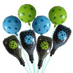 8 Pcs Pickleball Foil Balloons Set - 2 Blue & 2 Green Pickleball Balloons, 4 Racket Balloons (18-23 inch) for Sports Themed Party Decorations, Baby Shower, Game Night Supplies