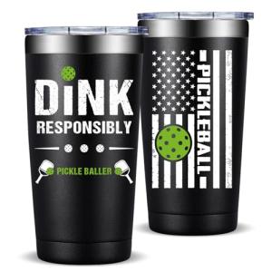 Fufandi Pickleball Gifts - Pickle Ball Dink Responsibly - Christmas, Birthday Gifts for Men, Women, Pickleball Lovers, Player Coach - Pickle Ball Tumbler Cup 20oz
