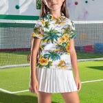 Cndexd Fashion Tropical Plants Polo Shirt for Girls Short Sleeve Golf Shirts Button Up Summer Casual Top Pickleball Shirts with Collar Daily Wear Polo Shirt