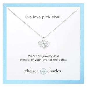 Chelsea Charles Pavé Pickleball Charm Necklace, Fashion Jewelry Gift for Women - Silver